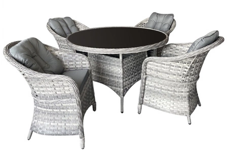 Zestaw mebli ogrodowych Moderno jasny szary stylowy design zestaw mebli do przydomowej strefy wypoczynku okrągły stolik kawowy