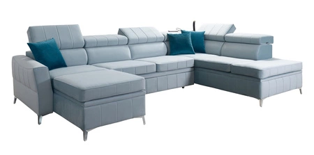 Narożnik z funkcją spania Rava VI jasny beż lewostronny praktyczny i nowoczesny narożnik wyposażony w wielofunkcyjną lampkę