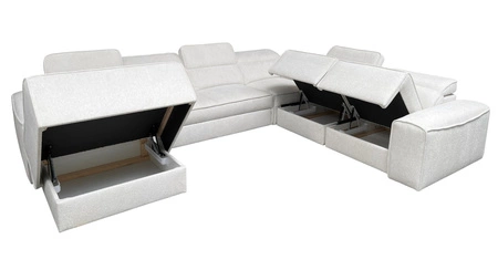 Narożnik z funkcją spania Viano VIII szary lewostronny nowoczesny narożnik rozkładany o ciekawej konstrukcji pojemniki na pościel