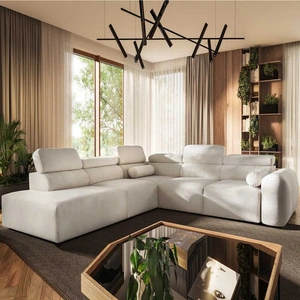 Narożnik z funkcją spania Cantare IX kremowy lewostronny komfortowy narożnik rozkładany nowoczesny design pluszowa tkanina