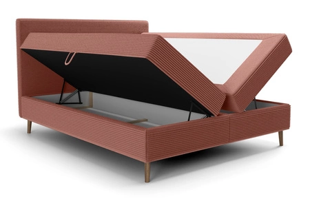 Łóżko kontynentalne Totti 140x200 indyjski róż stylowe łóżko z pojemnikiem na pościel trójwymiarowa tkanina o wyrazistych prążkach