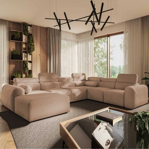 Narożnik z funkcją spania Cantare VIII łososiowy lewostronny gustowny narożnik z regulowanymi zagłówkami pojemniki na pościel