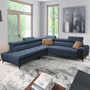 Narożnik z funkcją spania Bolmso IX niebieski lewostronny komfortowy narożnik do salonu z szufladą pojemniki na pościel stylowy design