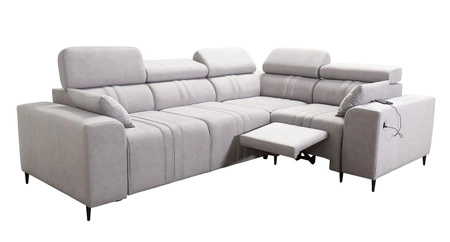 Narożnik z funkcją spania Castel II Lux jasny brąz prawostronny wygodny narożnik do salonu z komfortowym wysuwanym podnóżkiem