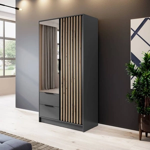 Szafa z lustrem Aspen 105 cm grafitowa / lamele w kolorze dąb artisan nowoczesny design mebla drzwi szafy ozdobione lamelami