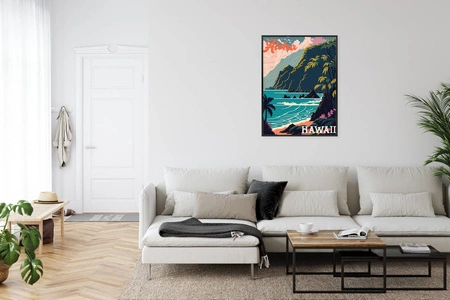 Plakat Hawaje w stylu retro 70x100 plakat w ramie precyzyjny wydruk ze stylową grafiką doskonała dekoracja do salonu lub sypialni