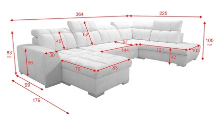 Narożnik z funkcją spania Luigi VI brązowy lewostronny stylowy narożnik rozkładany z pojemnikami na pościel pokryty miękką tkaniną