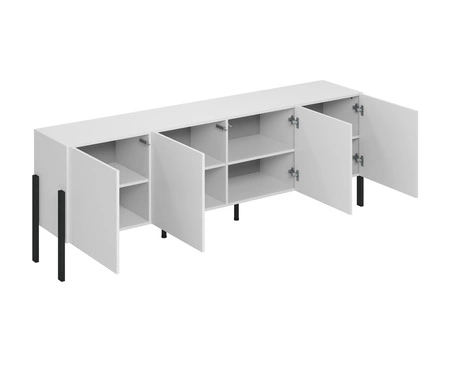 Zestaw mebli do salonu Jukon biały elegancka forma mebla w nowoczesnym stylu system otwierania push to open metalowe czarne nogi