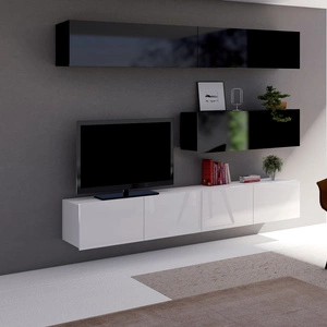 Meblościanka Apulia VIII biały połysk / czarny połysk wyjątkowo stylowa meblościanka proste bryły wpisujące się w każde wnętrze