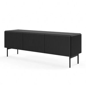 Szafka RTV Muti 147 cm czarna designerska szafka z efektownym ryflowaniem na frontach i korpusie system otwierania push to open