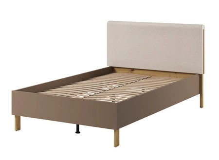 Łóżko Lenny 120x200 cm truflowy / beżowy / dąb artisan komfortowe łóżko do pokoju młodzieżowego wygodny tapicerowany zagłówek