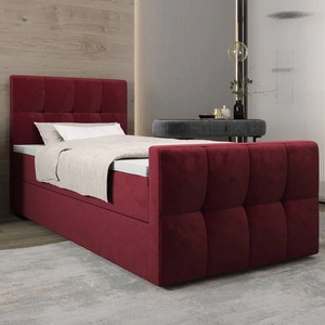 Łóżko kontynentalne Manhattan 90x200 bordowe w nowoczesnym skandynawskim stylu z tapicerowanym zagłówkiem i zanóżkiem łóżko z pojemnikiem