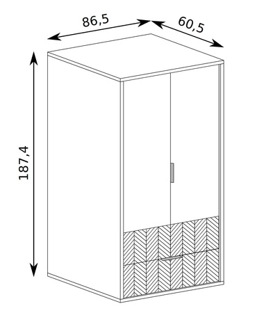 Szafa Fonti 86 cm dąb karmel nowoczesny design mebla drzwi szafy ozdobione dekorem jodełki czarne uchwyty krawędziowe pojemna szuflada