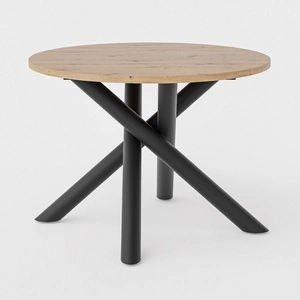 Stół okrągły Lyon 110 cm dąb artisan / czarny designerski stół do jadalni osadzony na metalowych nogach typu pająk regulacja wysokości