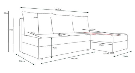 Narożnik z funkcją spania Bowers szary / kremowy prawostronny narożnik z pojemnikiem na pościel gwarancja najwyższego komfortu