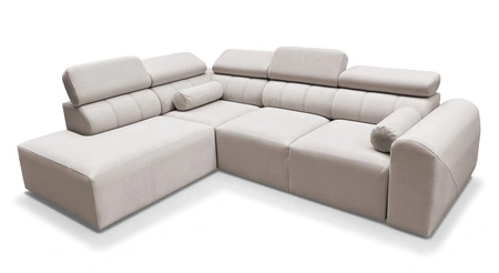 Narożnik z funkcją spania Cantare VII kremowy lewostronny narożnik z pojemnikiem na pościel wykonany z trwałej tkaniny typu plusz