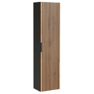 Słupek łazienkowy wiszący Xilo 35 cm czarny / dąb wotan gustowny ryflowany front odporność na działanie wilgoci i wysokiej temperatury