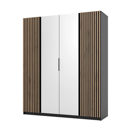 Szafa z lustrem Kastano XII 200 cm czarna stylowy design drzwi szafy ozdobione lamelami w kolorze dąb evoke idealna do sypialni