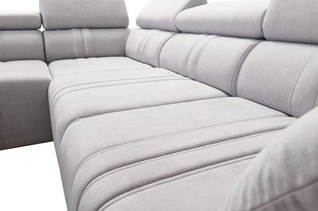 Narożnik z funkcją spania Castel II jasny brąz lewostronny komfortowy narożnik z regulowanymi zagłówkami pojemnik na pościel