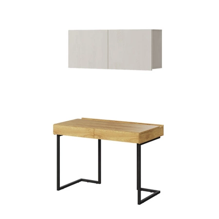 Biurko z szafką wiszącą Teen Flex 110 cm hikora naturalna / silk flou wyjątkowy design biurka z szufladami solidna metalowa podstawa