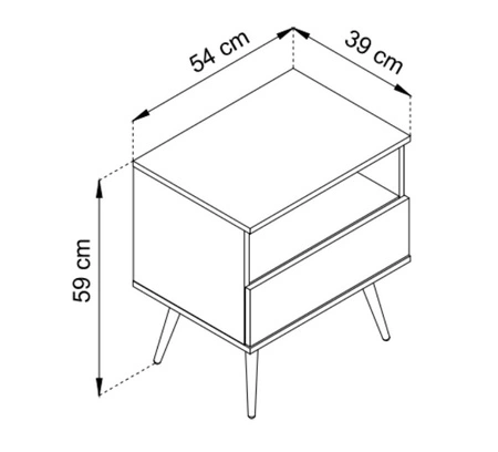 Szafka nocna z szufladą Luxury beżowa elegancki design korpus zwieńczony złotą listwą szafka wsparta na czarnych metalowych nogach