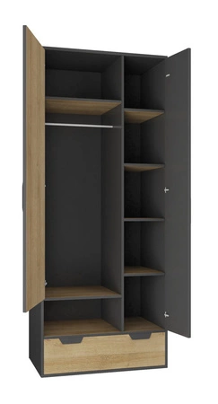 Zestaw mebli dziecięcych Nano 2 grafit / dąb riviera idealna propozycja do pokoju młodzieżowego w modnym stylu