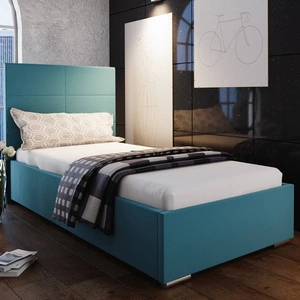 Łóżko tapicerowane Eljas 90x200 błękitne z zagłówkiem w nowoczesnym stylu idealne do pokoju młodzieżowego lub małej sypialni