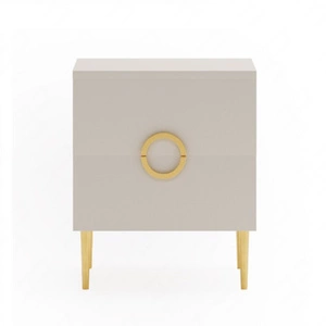Szafka nocna Belluna beżowa z szufladami idealna szafka do sypialni w stylu glamour oryginalne złote uchwyty wykonane z metalu
