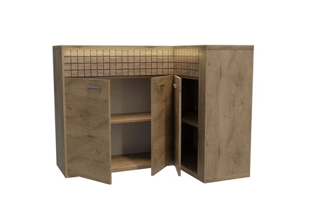 Komoda narożna Natural 132x96 cm dąb ribbeck designerska komoda z szufladami i oświetleniem LED dekoracyjna drewniana listwa