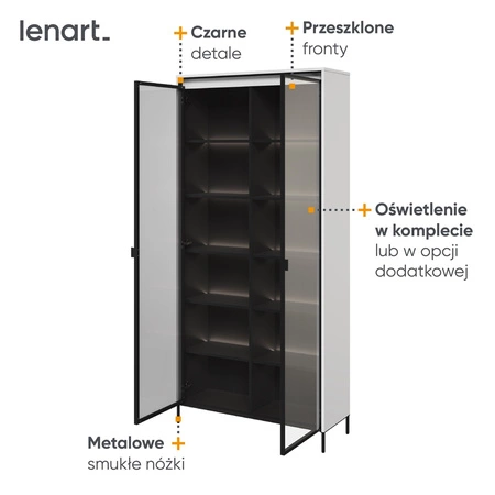 Witryna Trend 92 cm biała designerska i efektowa witryna szklana z klimatycznym oświetleniem w postaci paska led pod górnym blatem