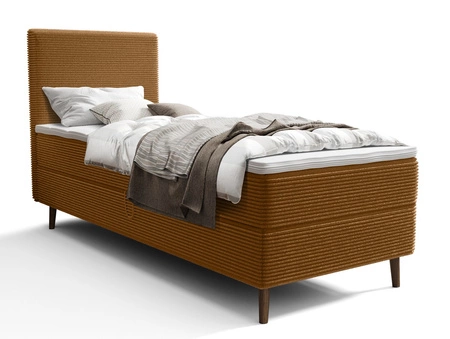 Łóżko kontynentalne Totti 80x200 miodowe stylowe łóżko z pojemnikiem na pościel trójwymiarowa tkanina o wyrazistych prążkach