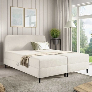 Łóżko kontynentalne Aberg 120x200 kremowe nowoczesny minimalizm stylowe łózko do sypialni wysoki zagłówek o zaokrąglonych rogach