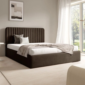 Łóżko tapicerowane Faro 140x200 brązowe wygodne łóżko do sypialni designerskie wezgłowie o subtelnie zaokrąglonym kształcie