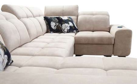 Narożnik z funkcją spania Buffalo IV kremowy lewostronny stylowy narożnik rozkładany z dwoma pojemnikami na pościel welurowa tkanina