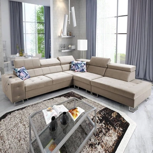 Narożnik z funkcją spania Hampton IX beżowy prawostronny stylowy i nowoczesny design narożnika idealny mebel do każdej aranżacji