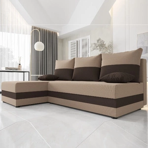 Narożnik z funkcją spania Bowers ciemny beżowy / brązowy lewostronny narożnik z pojemnikiem na pościel gwarancja najwyższego komfortu