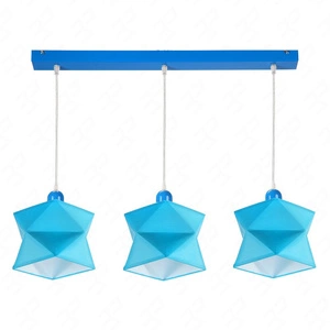 Lampa wisząca potrójna Quasar niebieska designerska lampa sufitowa do pokoju dziecięcego lub niemowlęcego z bawełnianymi abażurami i metalową podstawą