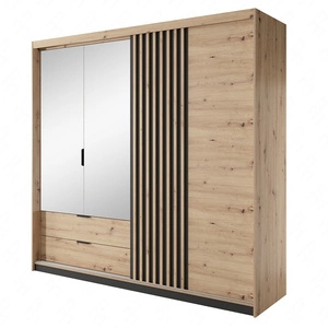 Szafa z lustrem Tipler 220 cm dąb artisan / antracyt nowoczesny design ozdobne lamele na drzwiach szafy uchwyty krawędziowe