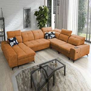 Narożnik z funkcją spania Buffalo VIII miodowy lewostronny wysokiej klasy narożnik do salonu z pojemnikami wysoka jakość wykonania