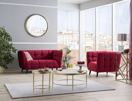 Sofa Castello II bordowa prosta i stylowa sofa wpisująca się w każdą aranżację sofa z drewnianymi nogami