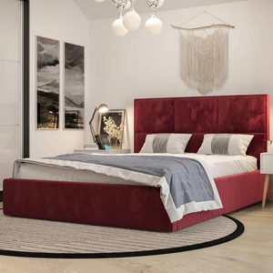 Łóżko tapicerowane Hestia 160x200 z pojemnikiem bordowy w nowoczesnym skandynawskim stylu z wygodnym zagłówkiem