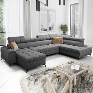 Narożnik z funkcją spania Bolmso VI grafitowy lewostronny wygodny narożnik z regulowanymi zagłówkami dekoracyjne pikowania na siedzisku