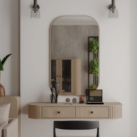 Lustro wiszące Ovalio 68 cm dąb cremona funkcjonalny dodatek do toaletki przedpokoju oraz garderoby lustro o nietypowym kształcie
