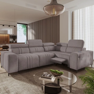 Narożnik z funkcją spania Castel II Lux szary brąz prawostronny wygodny narożnik do salonu z komfortowym wysuwanym podnóżkiem