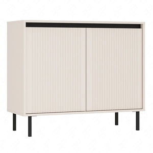 Komoda Osaka 100 cm beżowa / czarny minimalistyczny design doskonała propozycja komody do salonu i sypialni gustowny ryflowany front