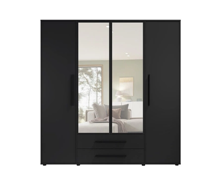 Szafa z lustrem Maxione 198 cm czarna pojemna szafa do sypialni pokoju młodzieżowego lub przedpokoju wzbogacona szufladami
