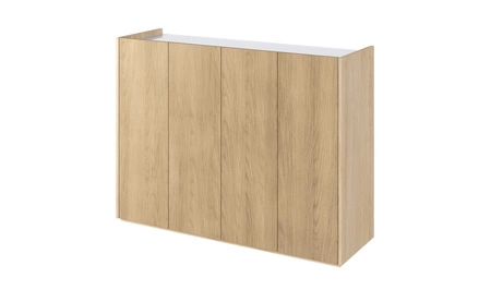 Komoda Easy 126 cm dąb scandi / biały połysk elegancka komoda z delikatnie obniżonym blatem doskonała do nowoczesnych wnętrz