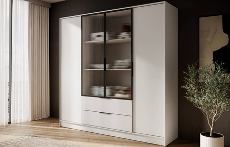 Szafa Corse 206 cm beżowa nowoczesny design szafa z przeszklonymi frontami idealna do garderoby sypialni i biura szafa z półkami