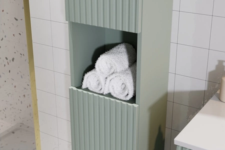 Słupek łazienkowy wiszący Line Reed Green 30 cm szałwiowy solidnie wykonana szafka łazienkowa z gustownym ryflowanym frontem
