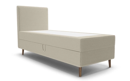 Łóżko kontynentalne Totti 90x200 beżowe stylowe łóżko z pojemnikiem na pościel trójwymiarowa tkanina o wyrazistych prążkach